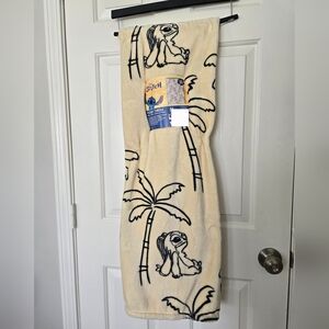Disney Lilo & Stitch Plush Throw - Cream with Black Palm Print, Boho Nude